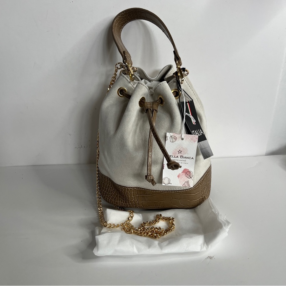 NWT Stella Bianca suede croco chain crossbody/bucket bag